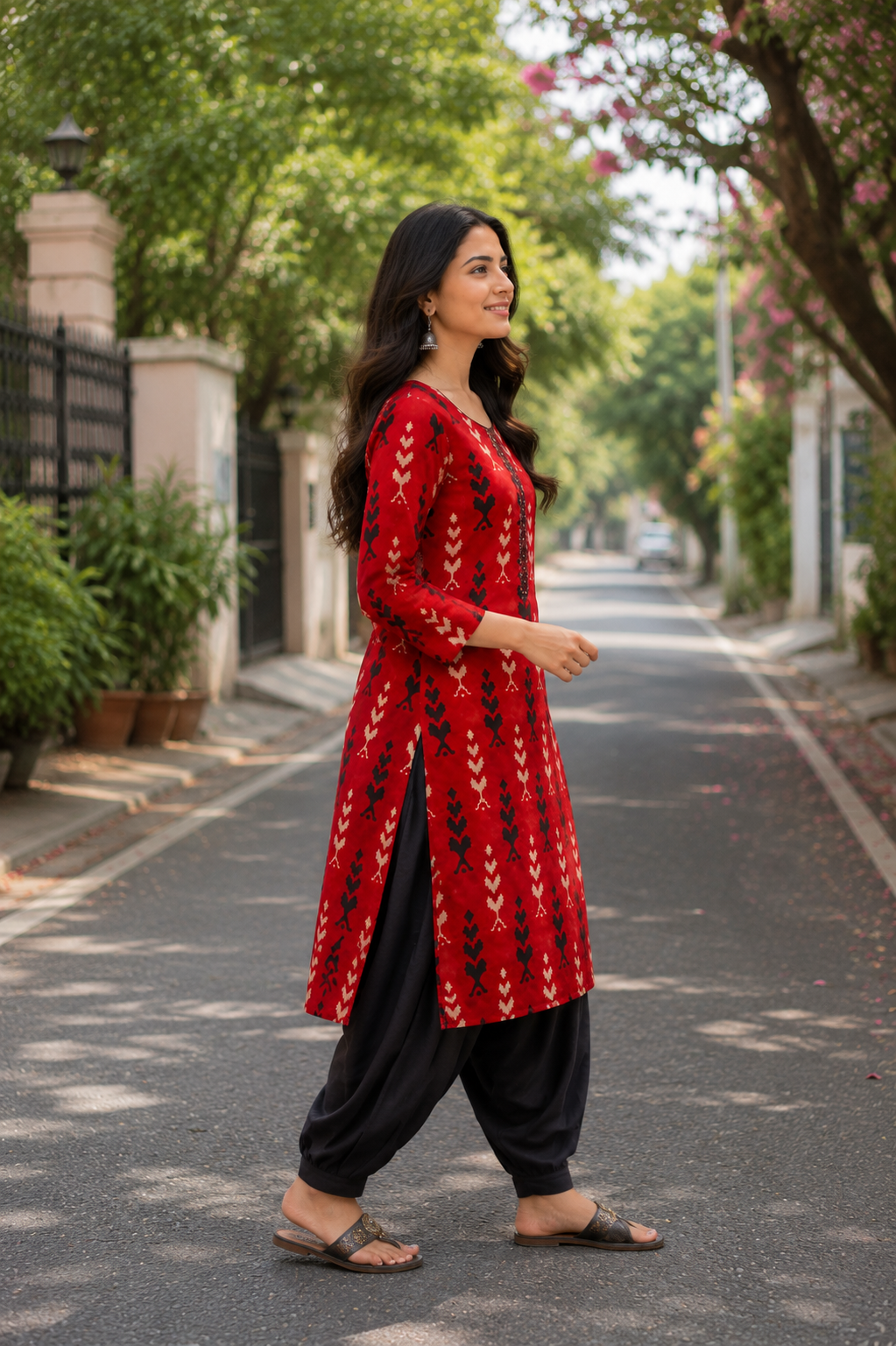 Premium Cotton Straight Kurta Afghani Pant set- Red