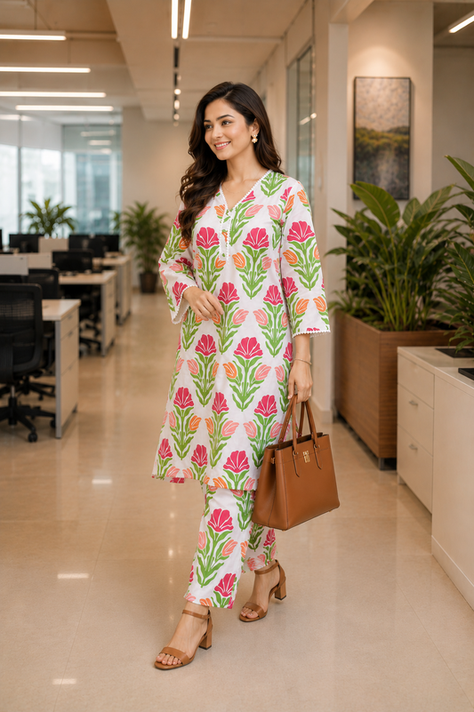Cotton Printed A-Line Kurta Pant Set