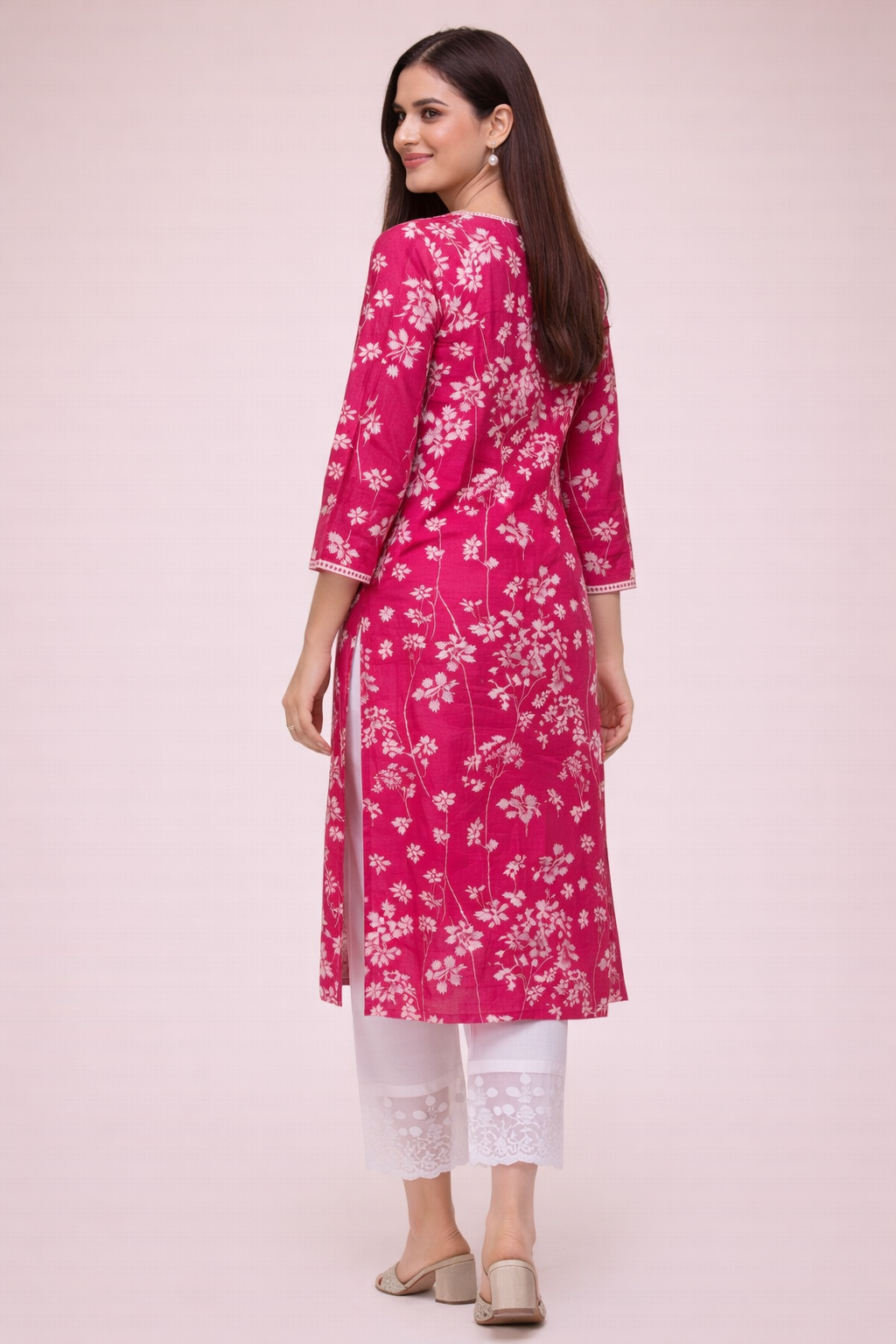 Cotton Chikankari Embroidered Kurta Pant Set - Pink