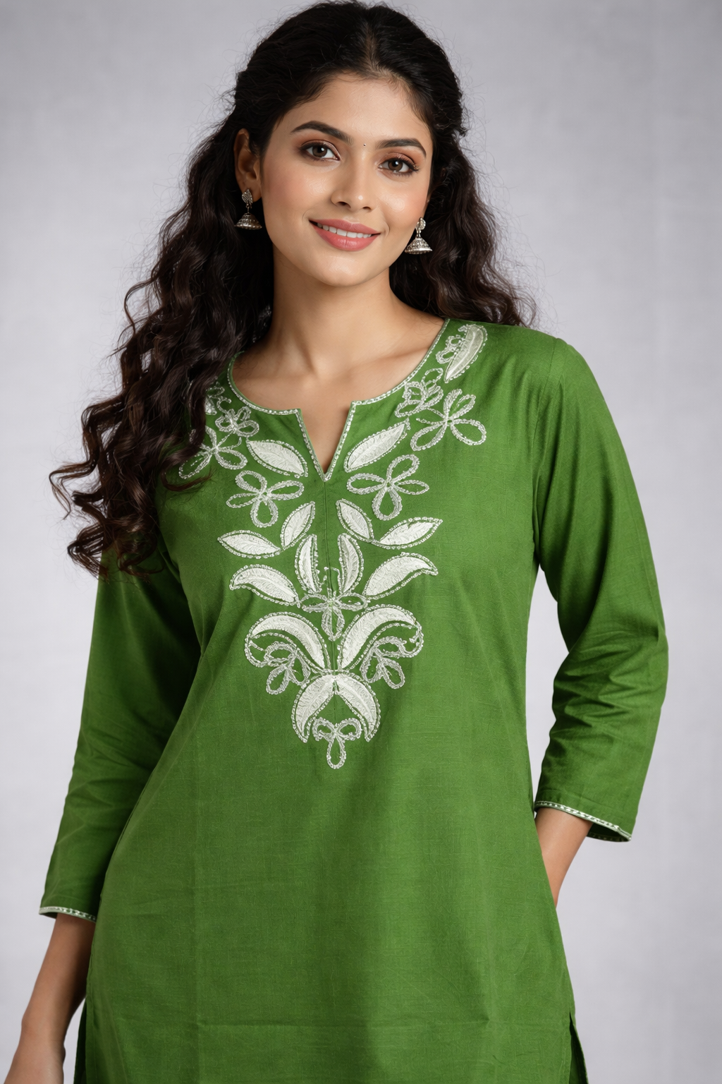 Cotton Embroidered Kurta With Palazzo set - Green