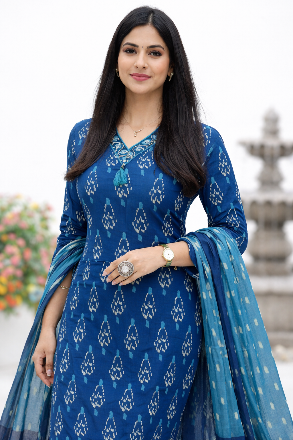 Cotton Kurta,Pant and Dupatta set-Blue