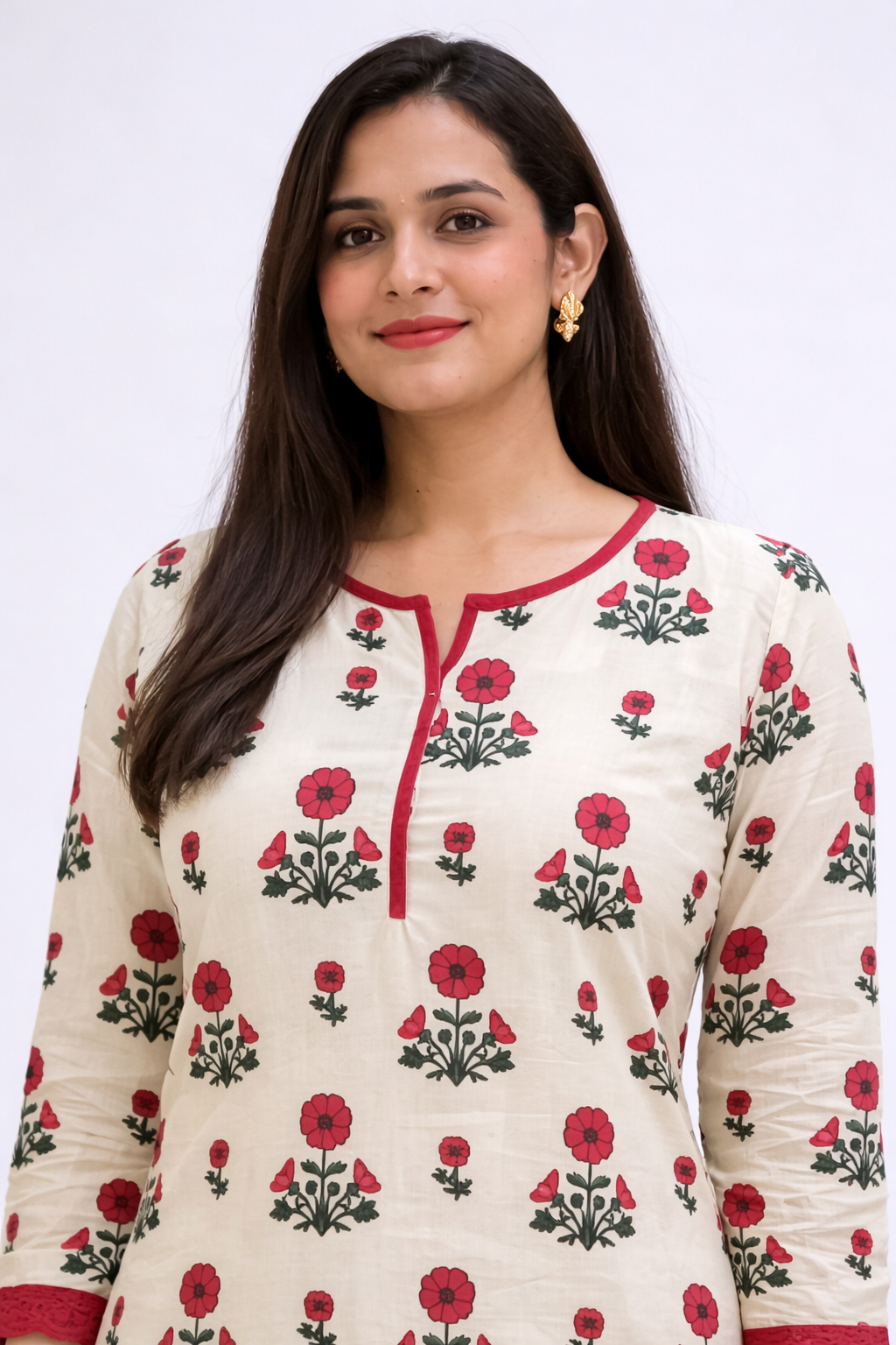 Cotton Printed Straight Kurta Pant Set-Pink