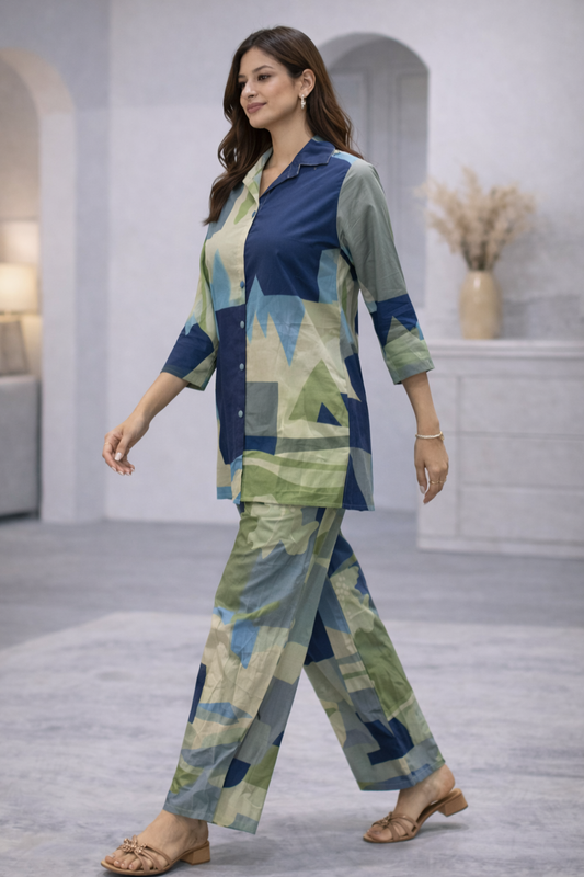 Cotton Printed Kurta with Pant Co-Ord Sets