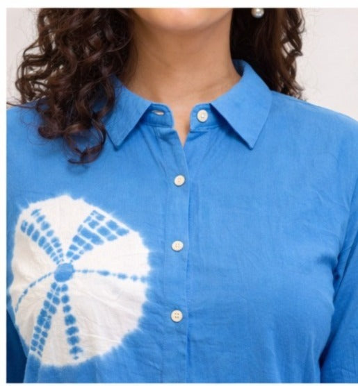 Cotton Tie-dye Kurti pant set-Blue