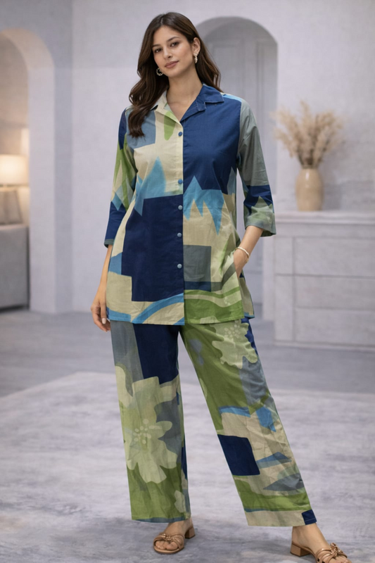 Cotton Printed Kurta with Pant Co-Ord Sets