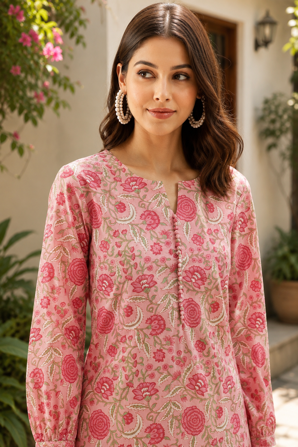 Floral Printed Cotton Co-ord set-Pink