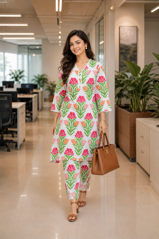 Cotton Printed A-Line Kurta Pant Set