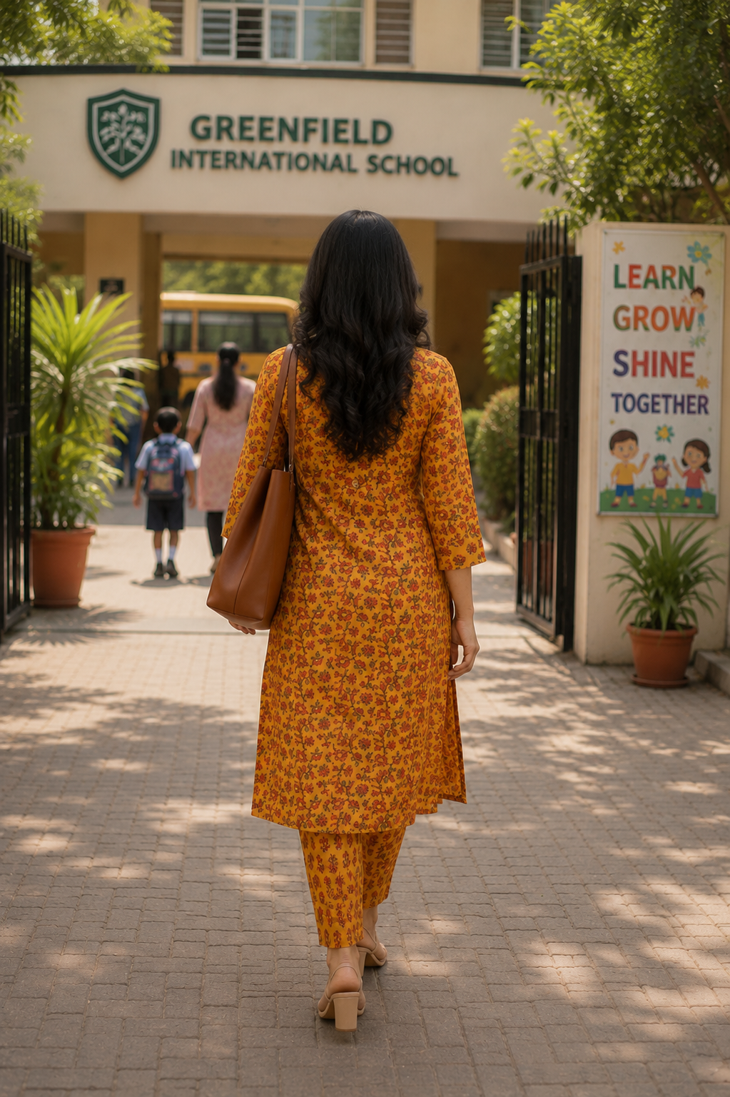 Cotton Printed Straight Kurta Pant Set- Mustard Yellow