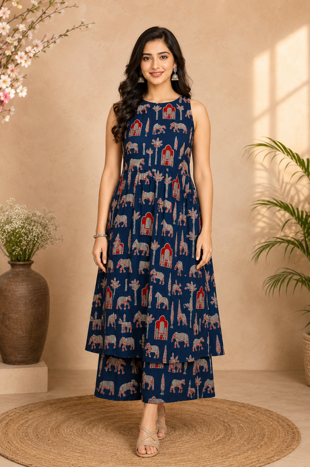 Premium Pinted cotton kurta Palazzo set- Blue