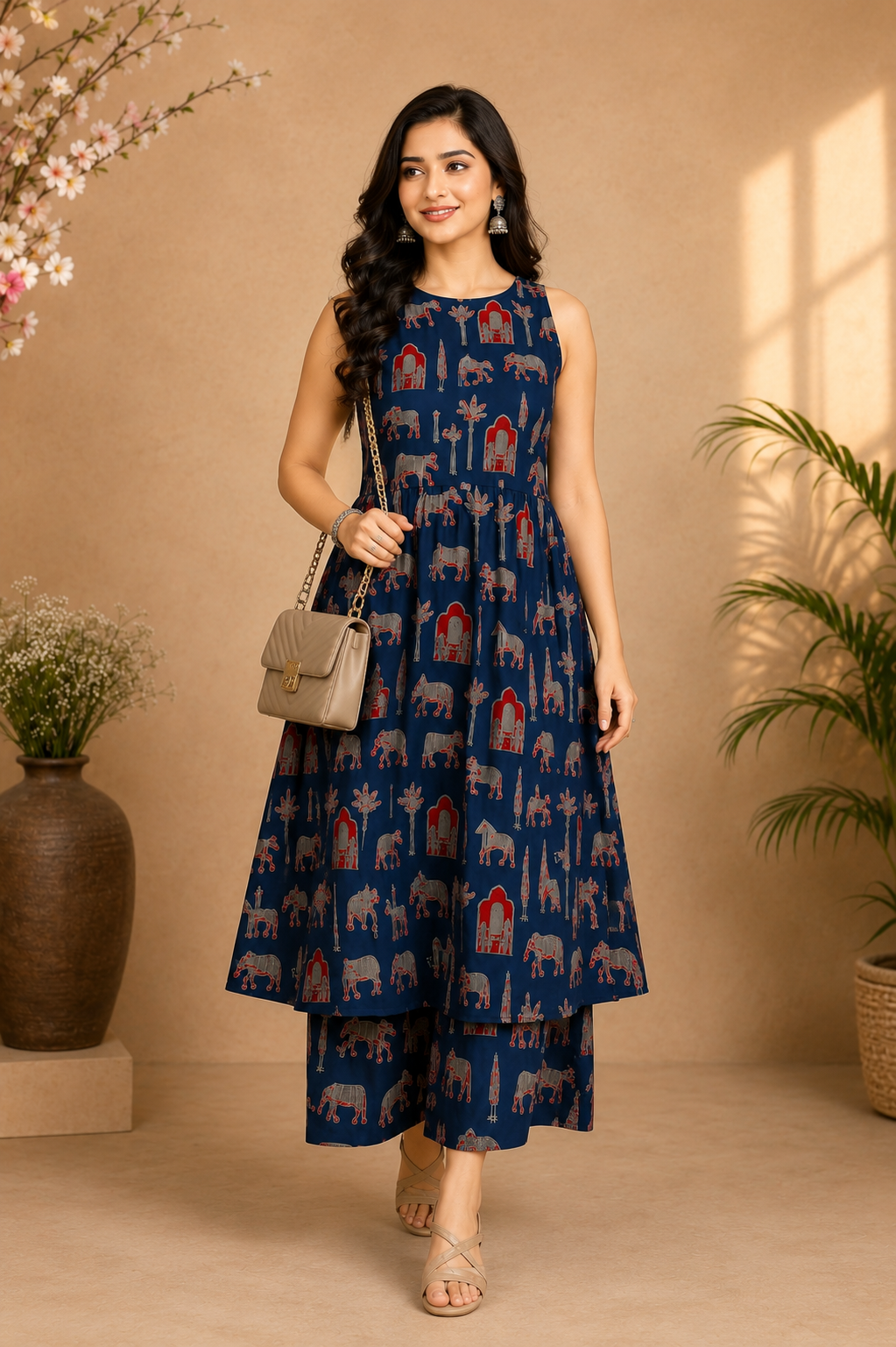 Premium Pinted cotton kurta Palazzo set- Blue