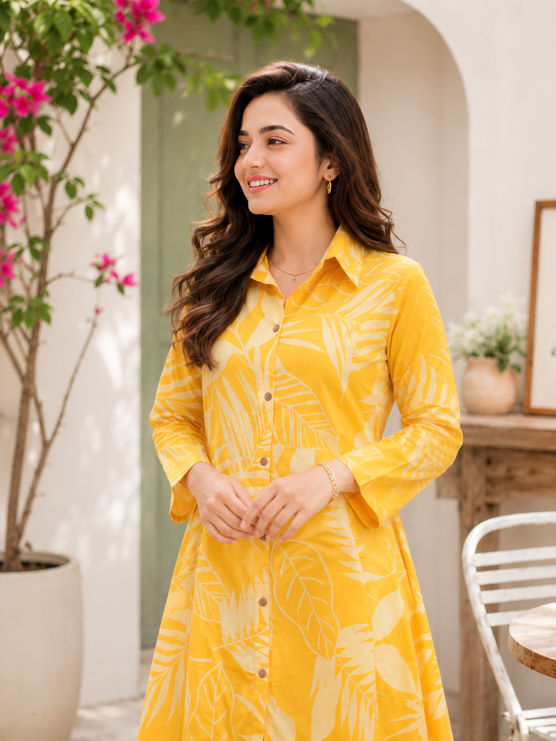 Cotton A-Line Kurta with Ankle Length Pant Co-ord Set-Yellow