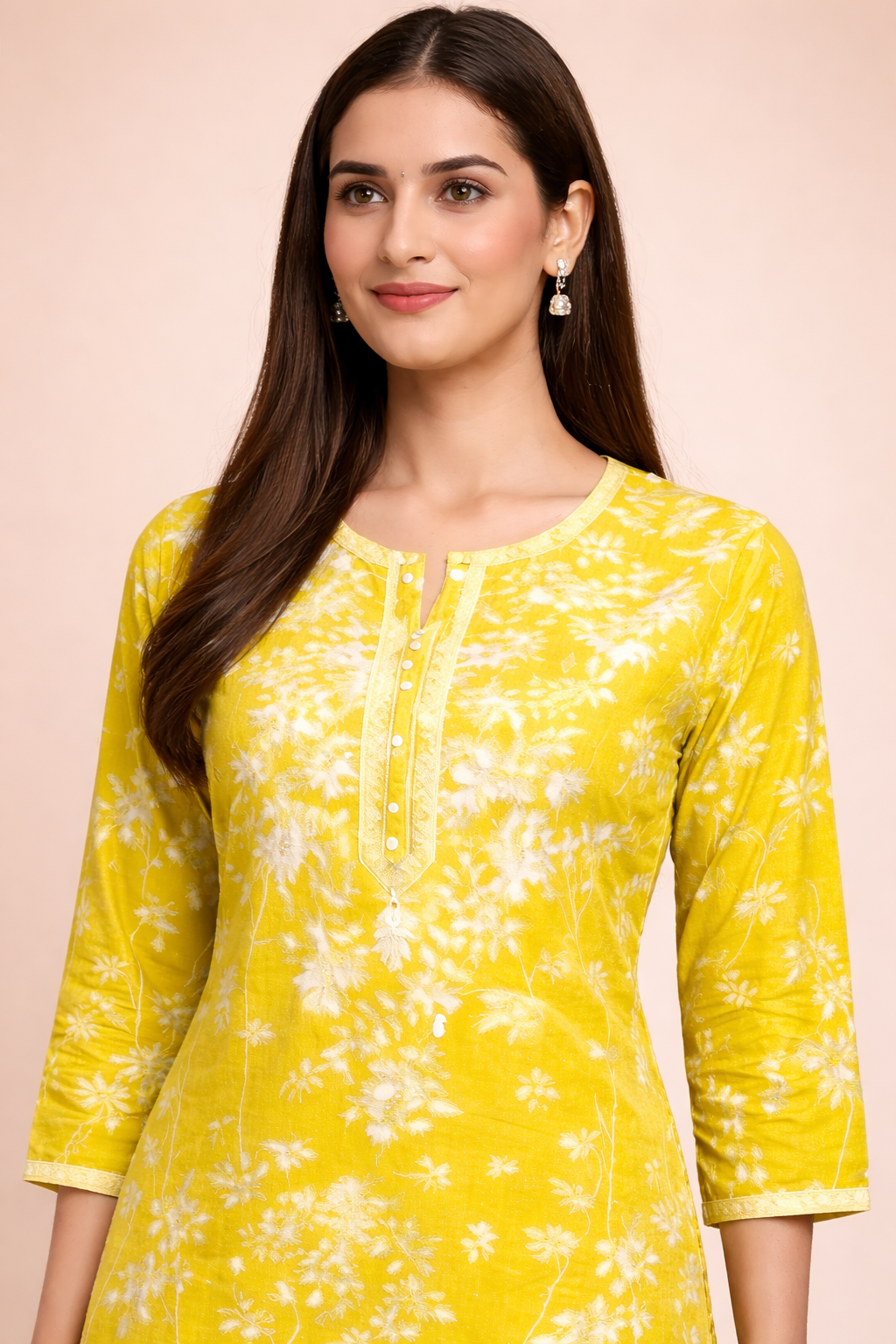 Cotton Chikankari Embroidered Kurta Pant Set - LIme Yellow