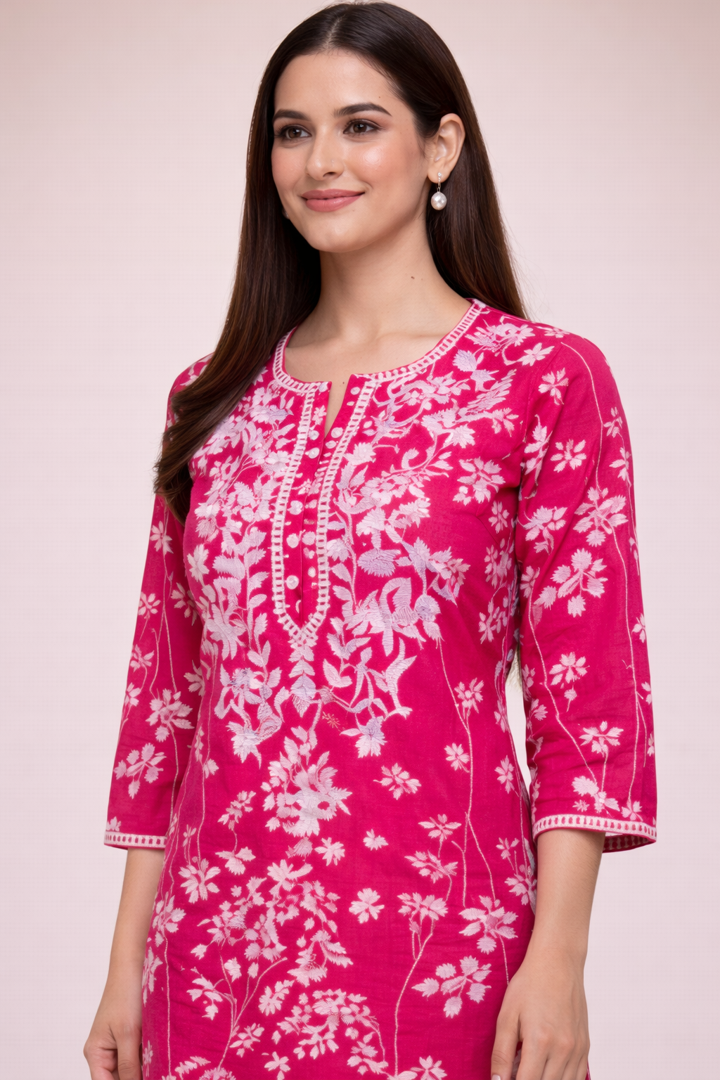Cotton Chikankari Embroidered Kurta Pant Set - Pink