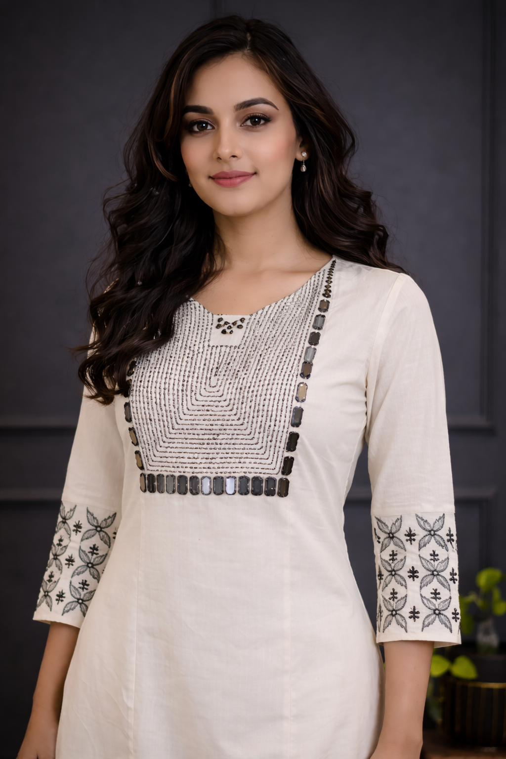 Cotton Embroidery Kurta Pant set-White