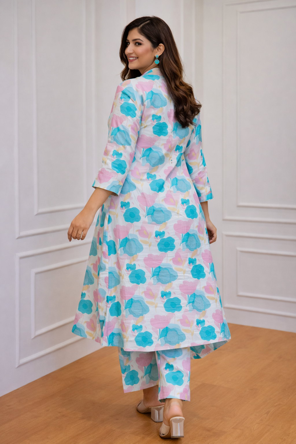 Cotton A-Line Floral Kurta with Ankle Length Pant Set