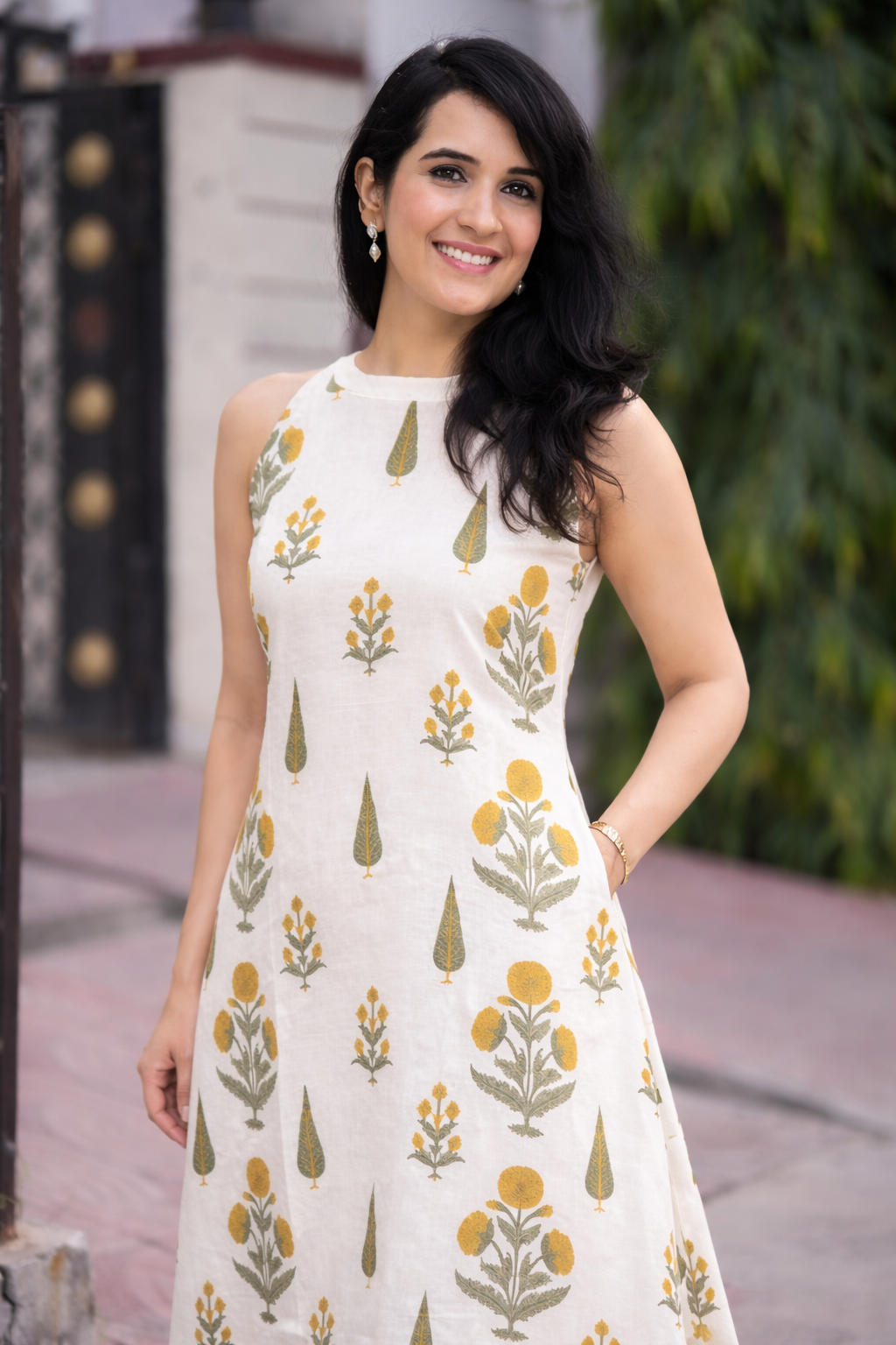 Fine Cotton A-Line Kurta With Palazzo set-White