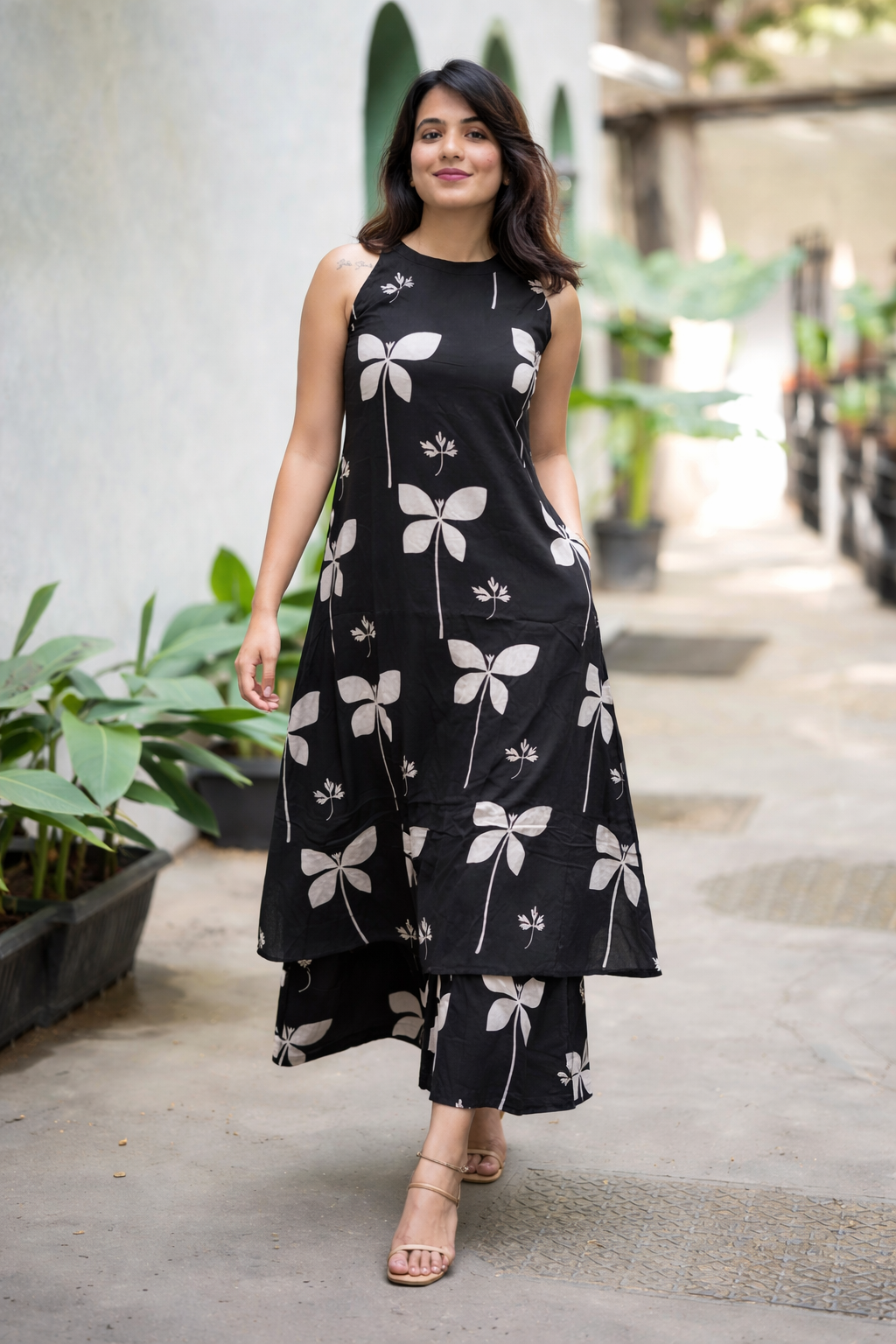 Cotton A-Line Kurta with Palazzo Co-ord set-Black
