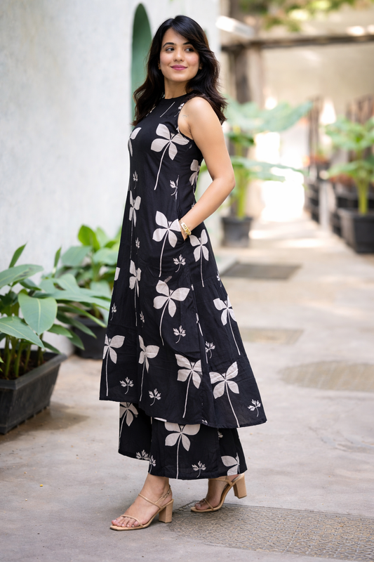 Cotton A-Line Kurta with Palazzo Co-ord set-Black