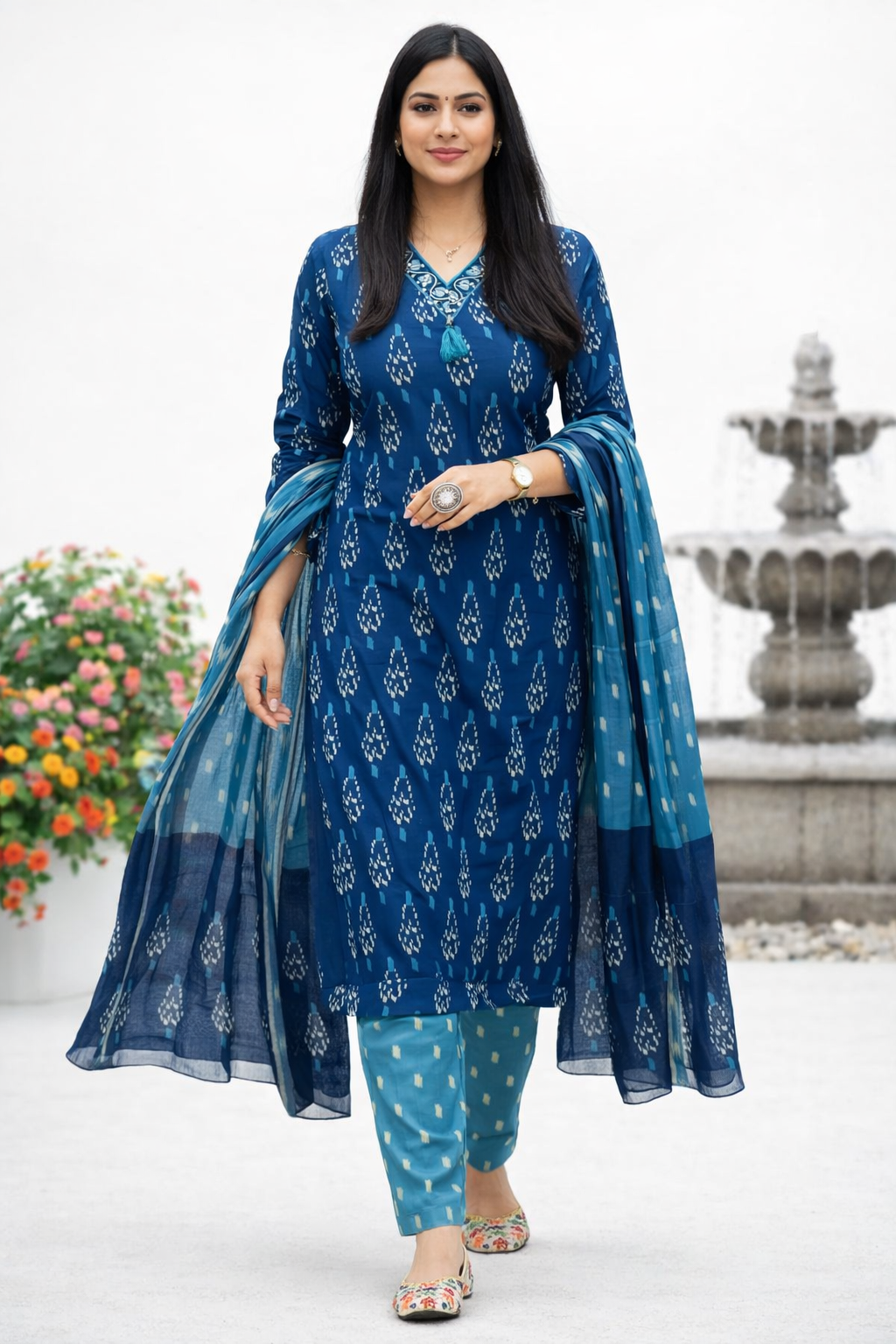 Cotton Kurta,Pant and Dupatta set-Blue
