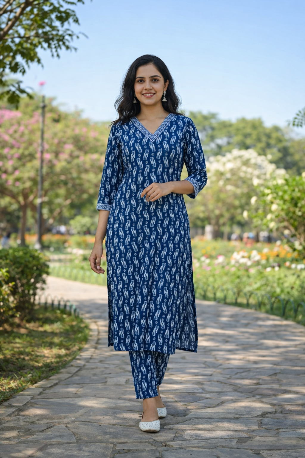 Cotton Kurta Pant Set-Blue