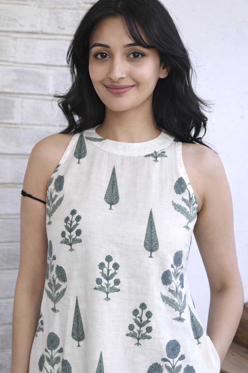 Cotton A-Line Sleeveless Kurta Palazzo set-white