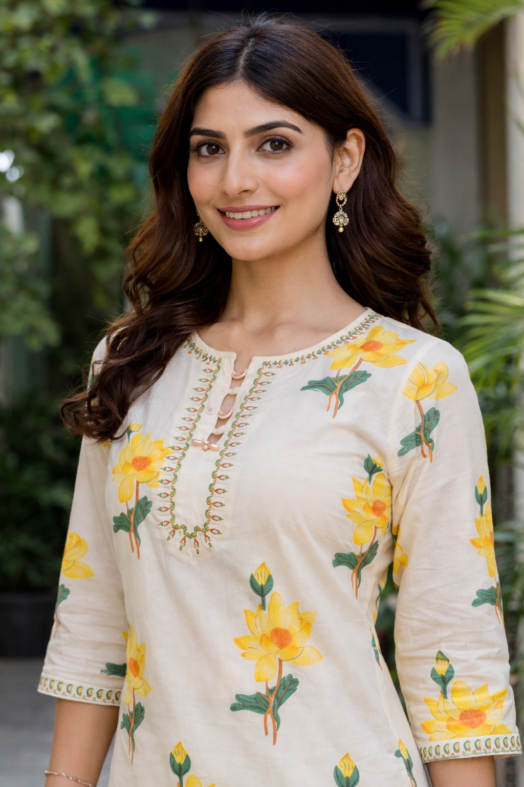 Cotton printed Kurta Pant set-Yellow