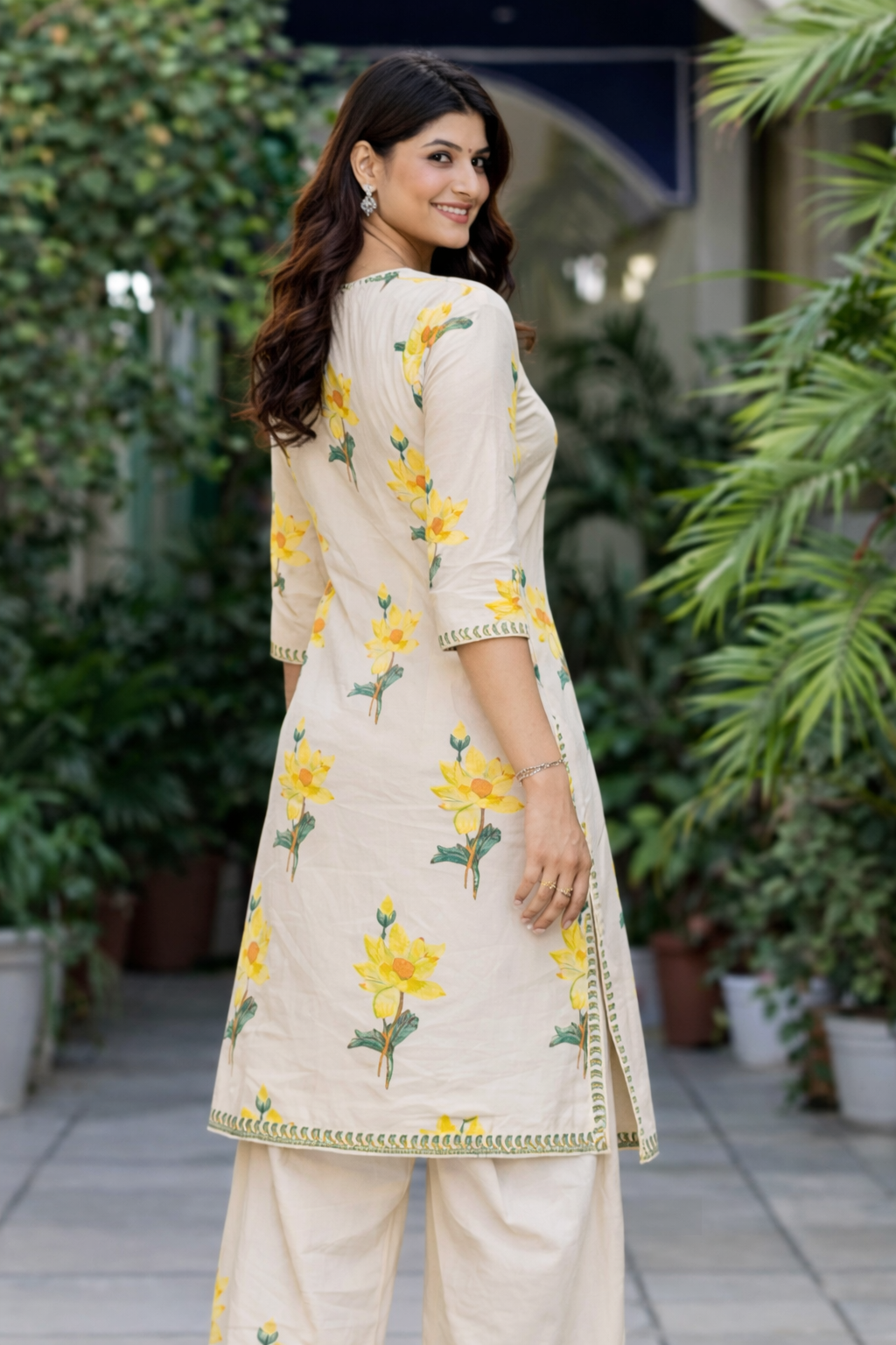 Cotton printed Kurta Pant set-Yellow