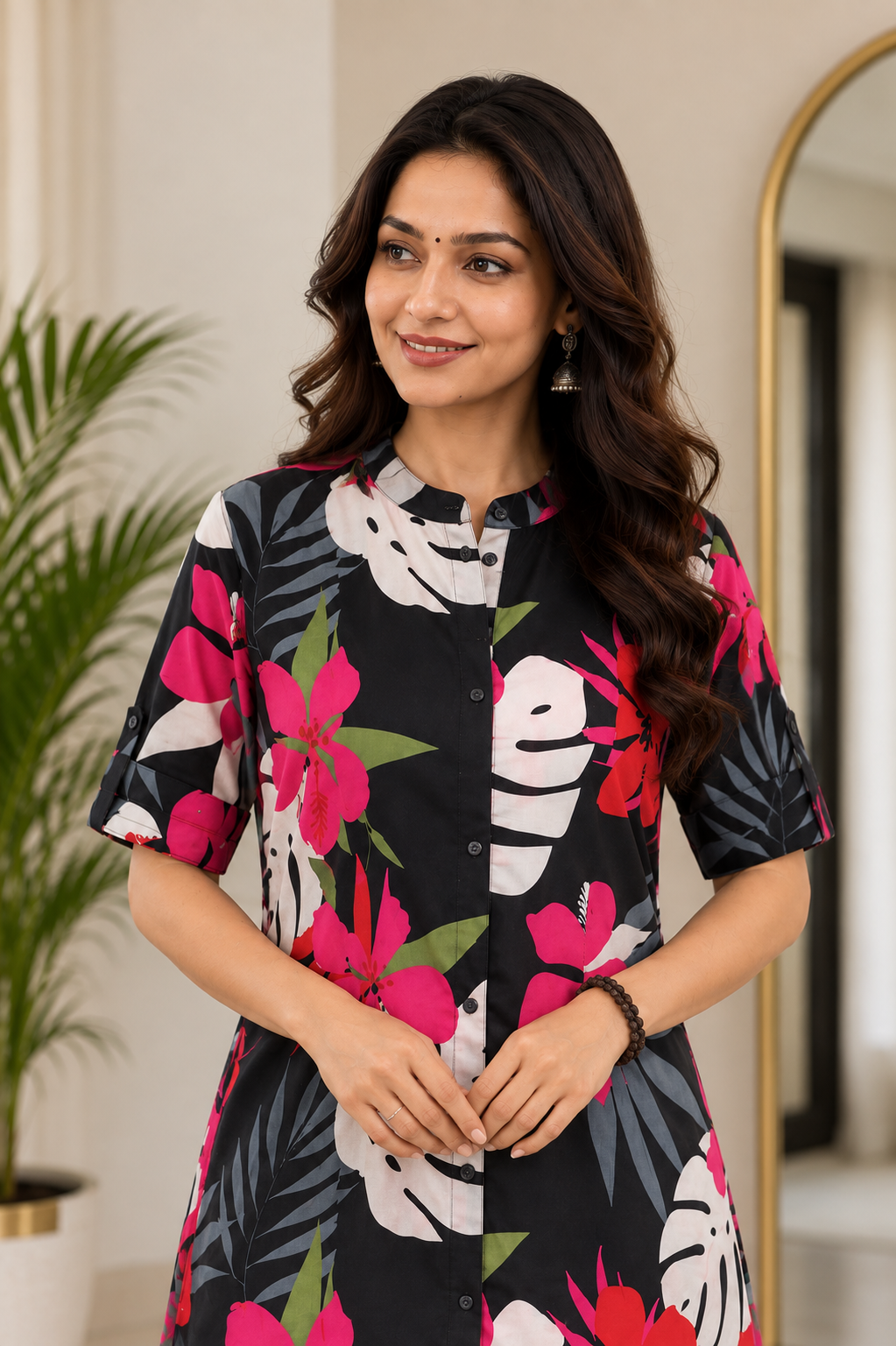 Cotton Printed Straight Kurta Pant Set- Black