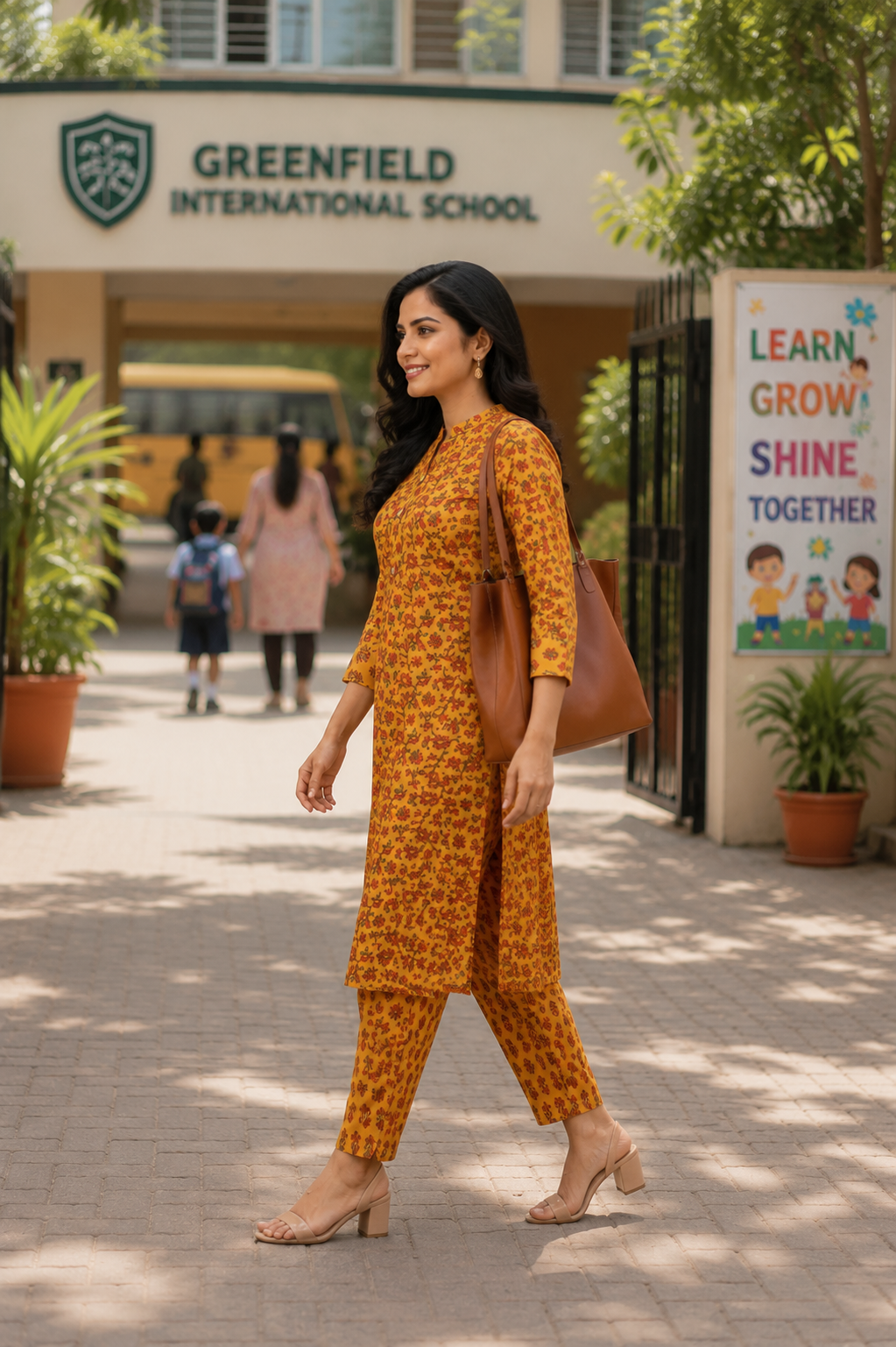 Cotton Printed Straight Kurta Pant Set- Mustard Yellow
