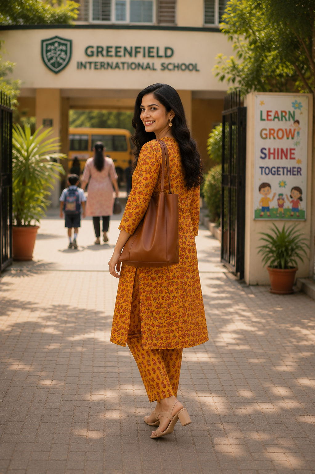 Cotton Printed Straight Kurta Pant Set- Mustard Yellow