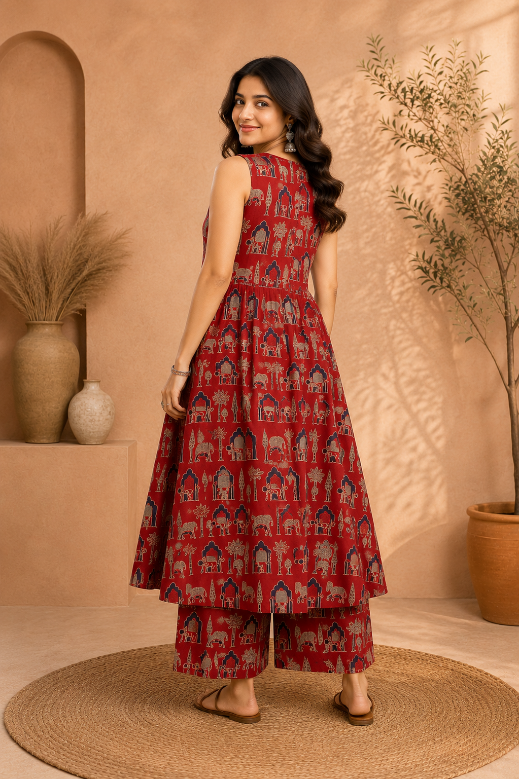 Premium Pinted cotton kurta Palazzo set- Red