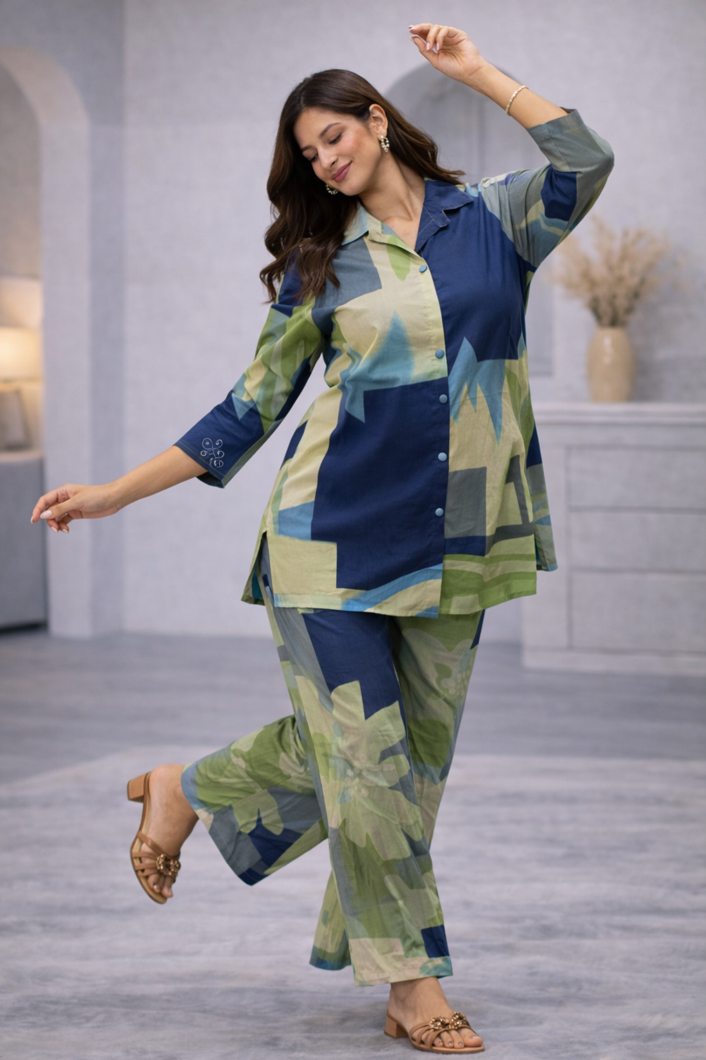 Cotton Printed Kurta with Pant Co-Ord Sets