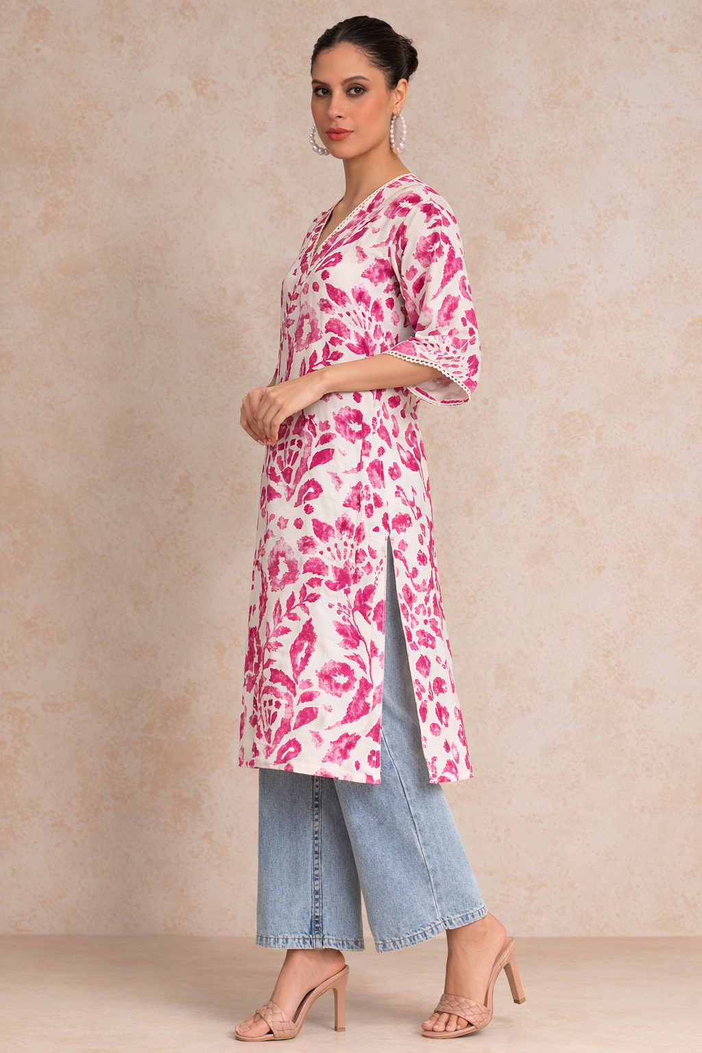 Rayon Printed Stylish Straight Kurti-Pink