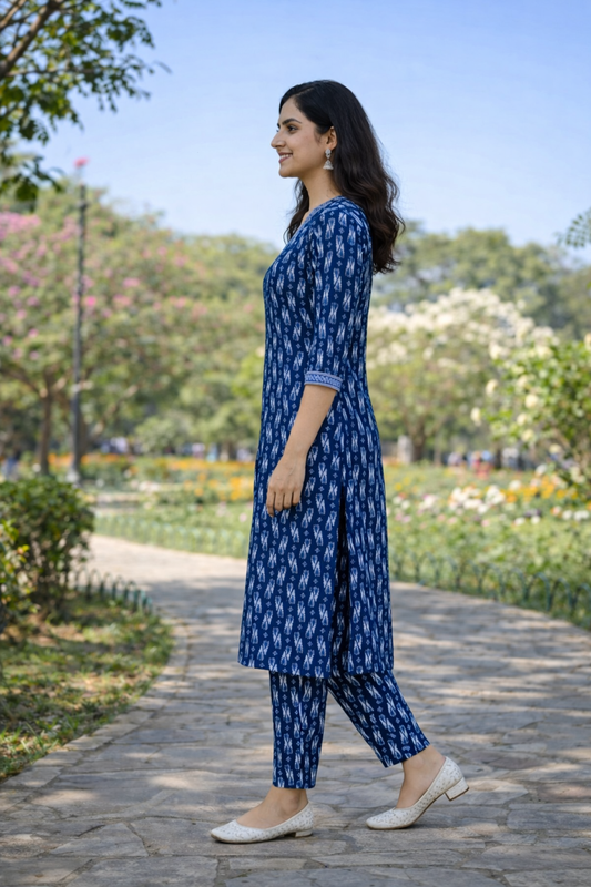 Cotton Kurta Pant Set-Blue