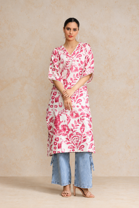 Rayon Printed Stylish Straight Kurti-Pink