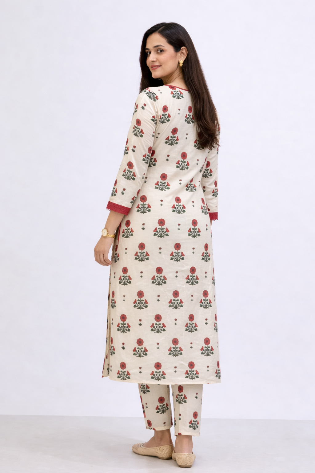 Cotton Printed  Straight Kurta Pant Set-Pink