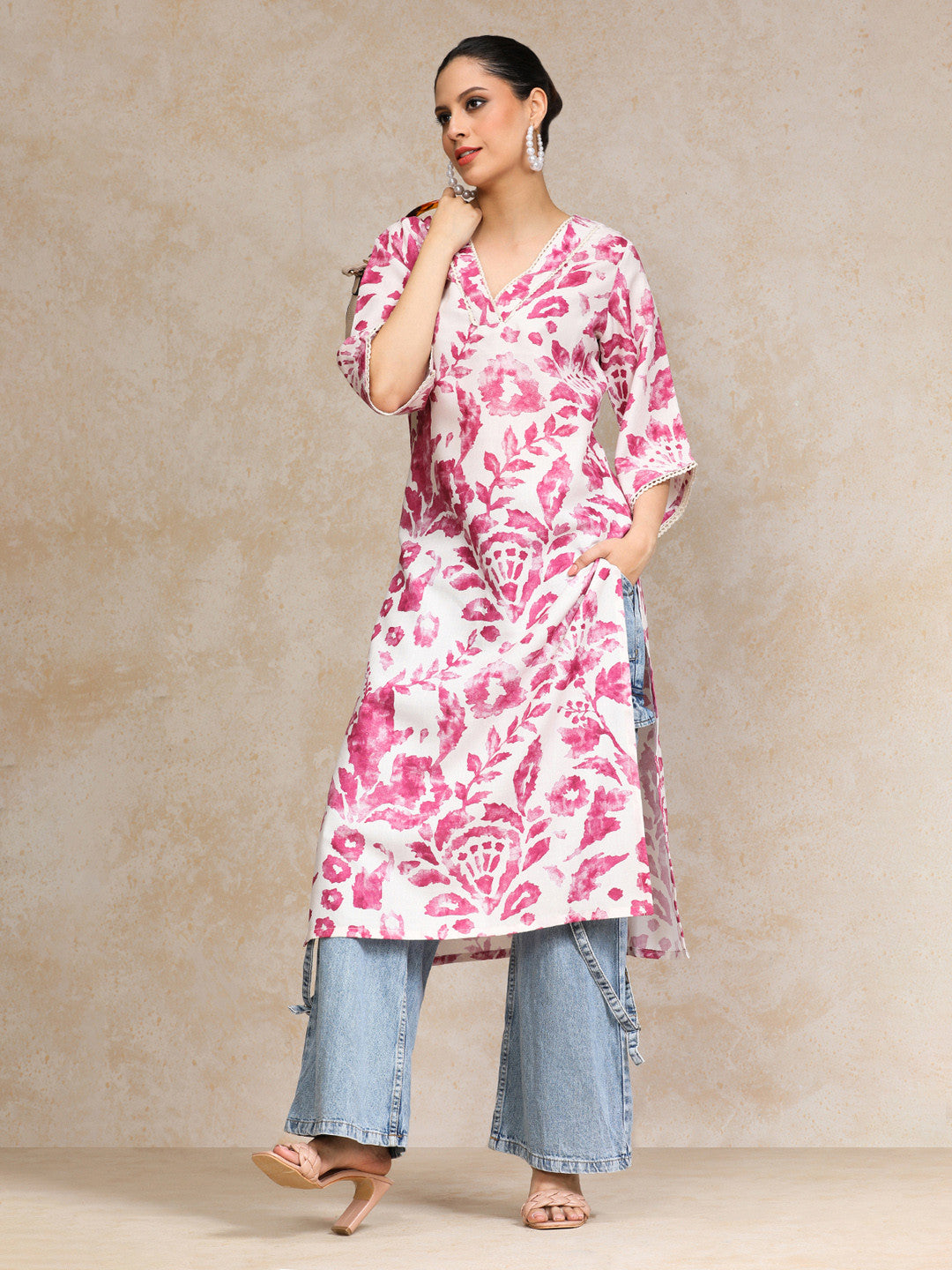 Rayon Printed Stylish Straight Kurti-Pink
