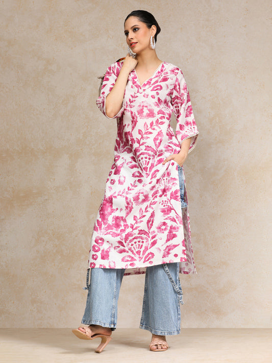 Rayon Printed Stylish Straight Kurti-Pink