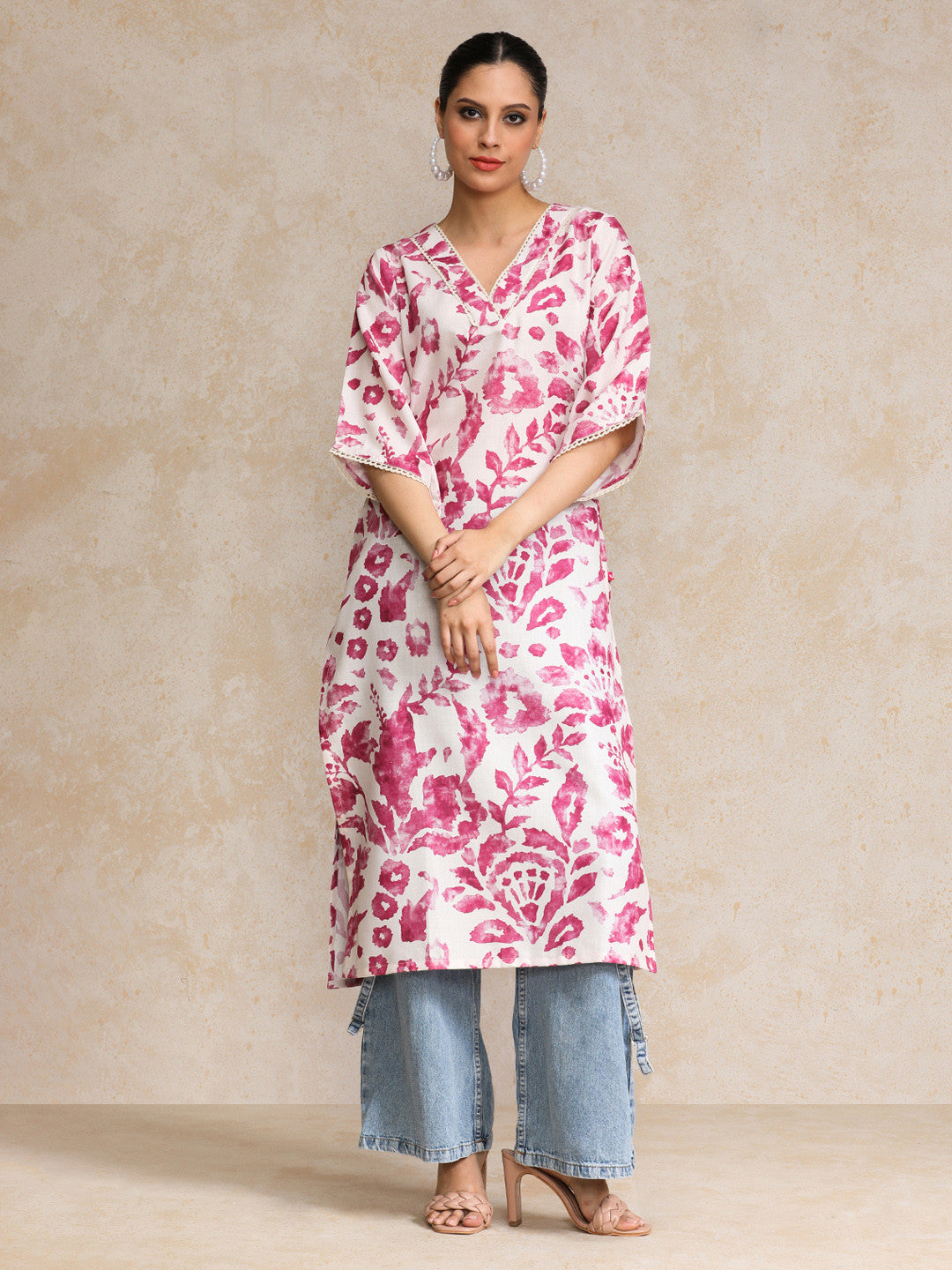 Rayon Printed Stylish Straight Kurti-Pink