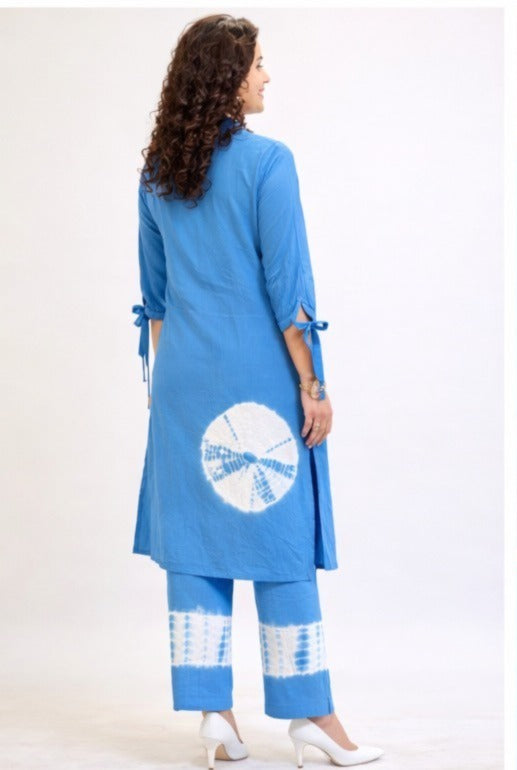 Cotton Tie-dye Kurti pant set-Blue