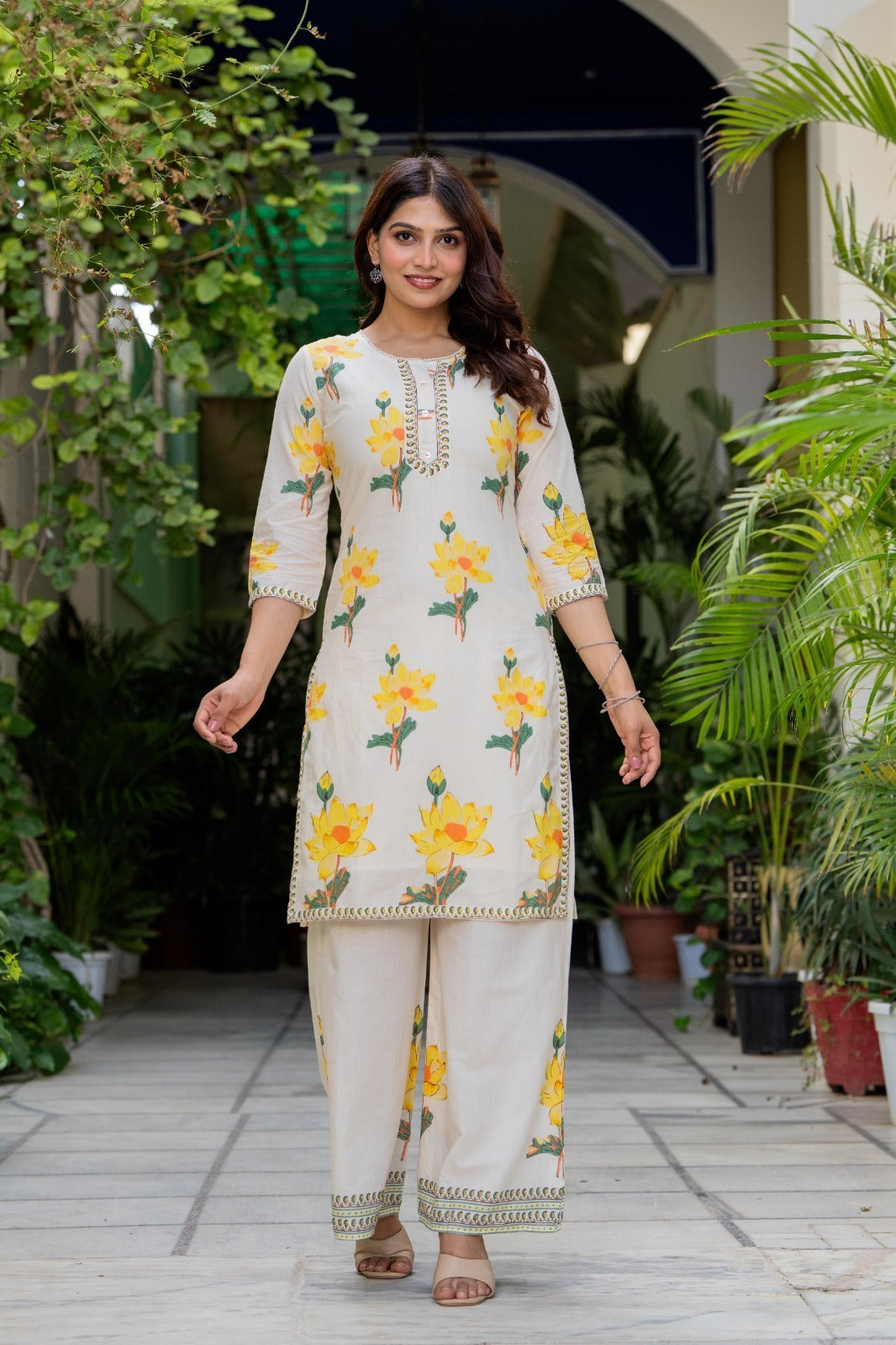 Cotton printed Kurta Pant set-Yellow