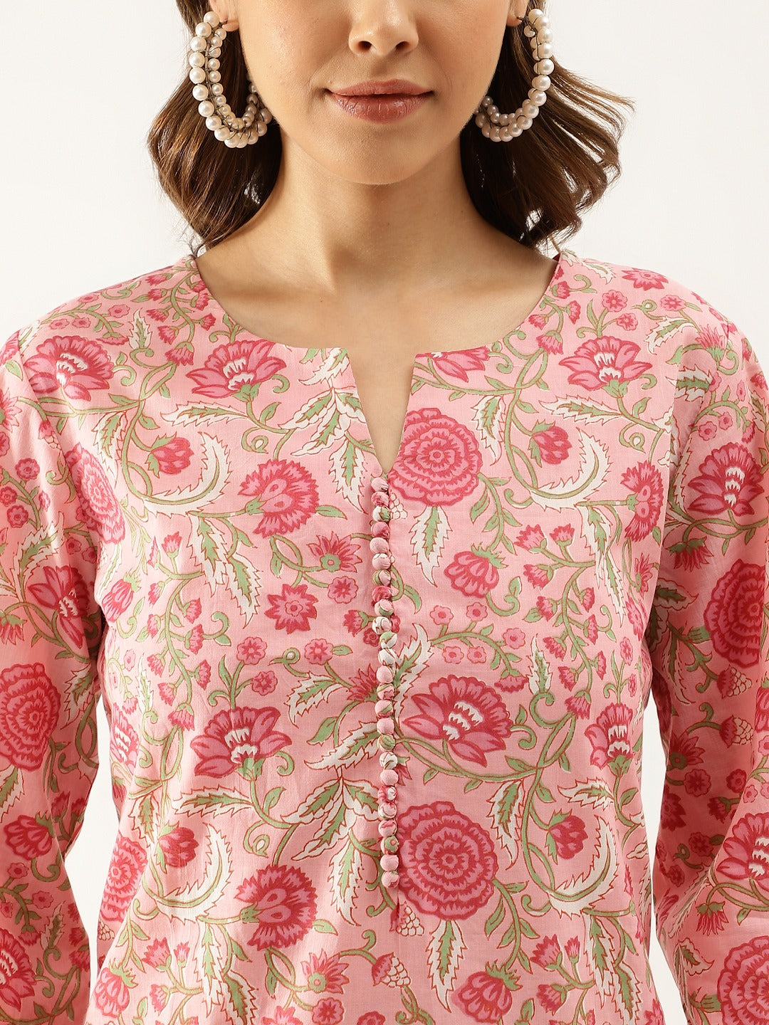 Floral Printed Cotton Co-ord set-Pink